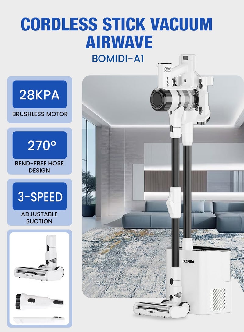 باميدي مكنسة كهربائية لاسلكية UltraClean Max مع محطة تفريغ ذاتية، ومحرك قوي بدون فرشاة بقوة 28 كيلو باسكال، وشفط قابل للتعديل بثلاث سرعات، وشاشة LED ذكية، وتقنية تنظيف عميق متقدمة لصيانة منزلية سهلة - Image 1