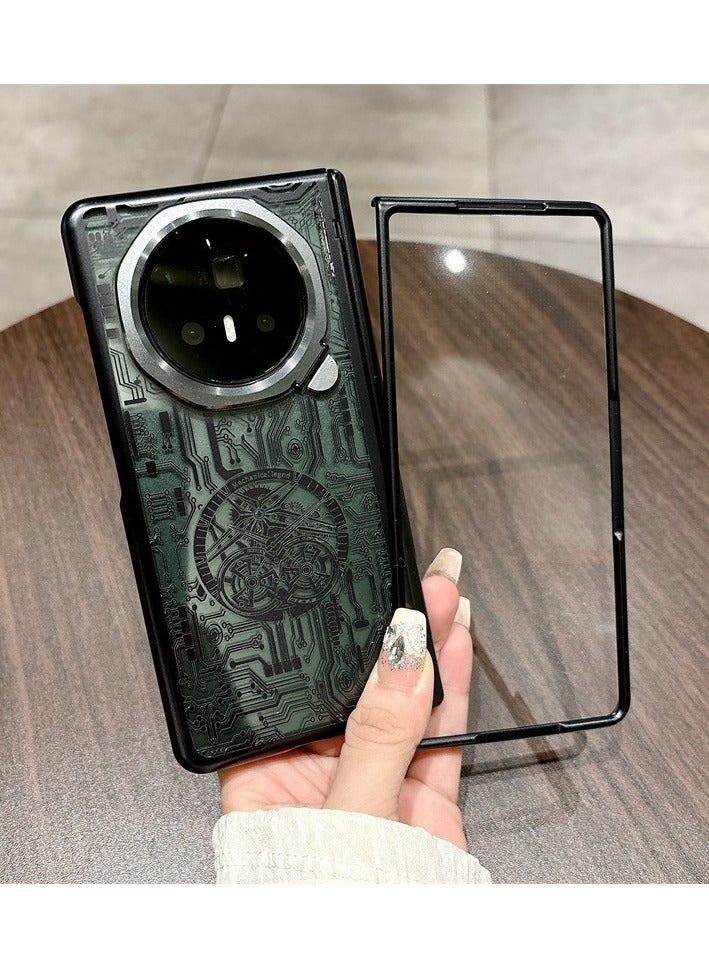 general Case for Honor Magic V3 (2024),Frosted Mechanical Texture Phone Case with Front Screen Protector & Lens Protection Stand,Ultra-thin Shockproof Protective Back Cover - Image 3