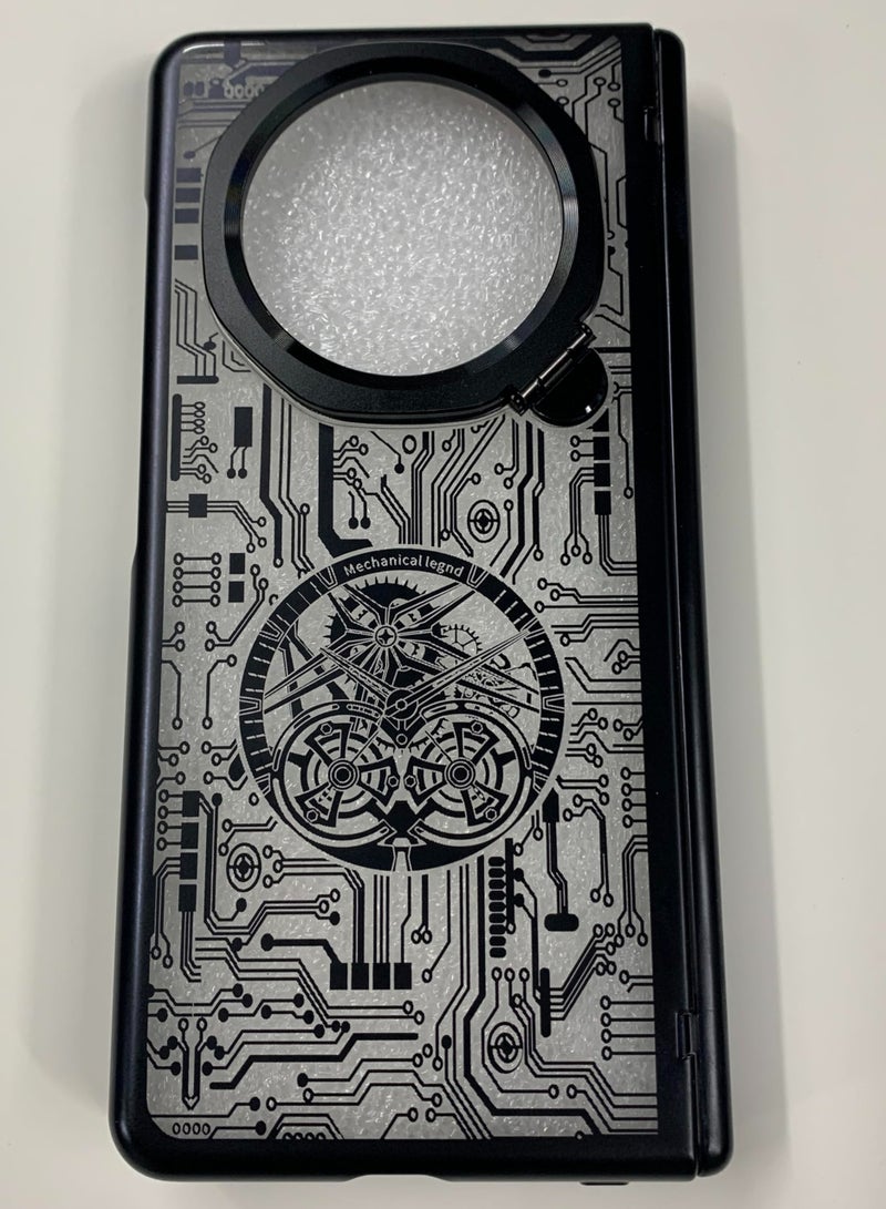 general Case for Honor Magic V3 (2024),Frosted Mechanical Texture Phone Case with Front Screen Protector & Lens Protection Stand,Ultra-thin Shockproof Protective Back Cover - Image 1