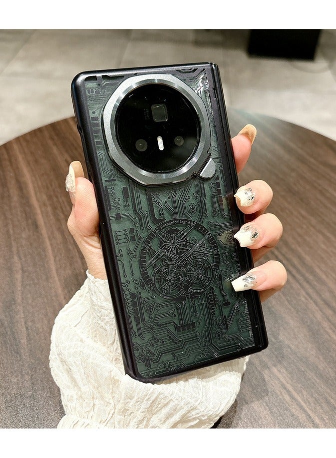 general Case for Honor Magic V3 (2024),Frosted Mechanical Texture Phone Case with Front Screen Protector & Lens Protection Stand,Ultra-thin Shockproof Protective Back Cover - Image 2