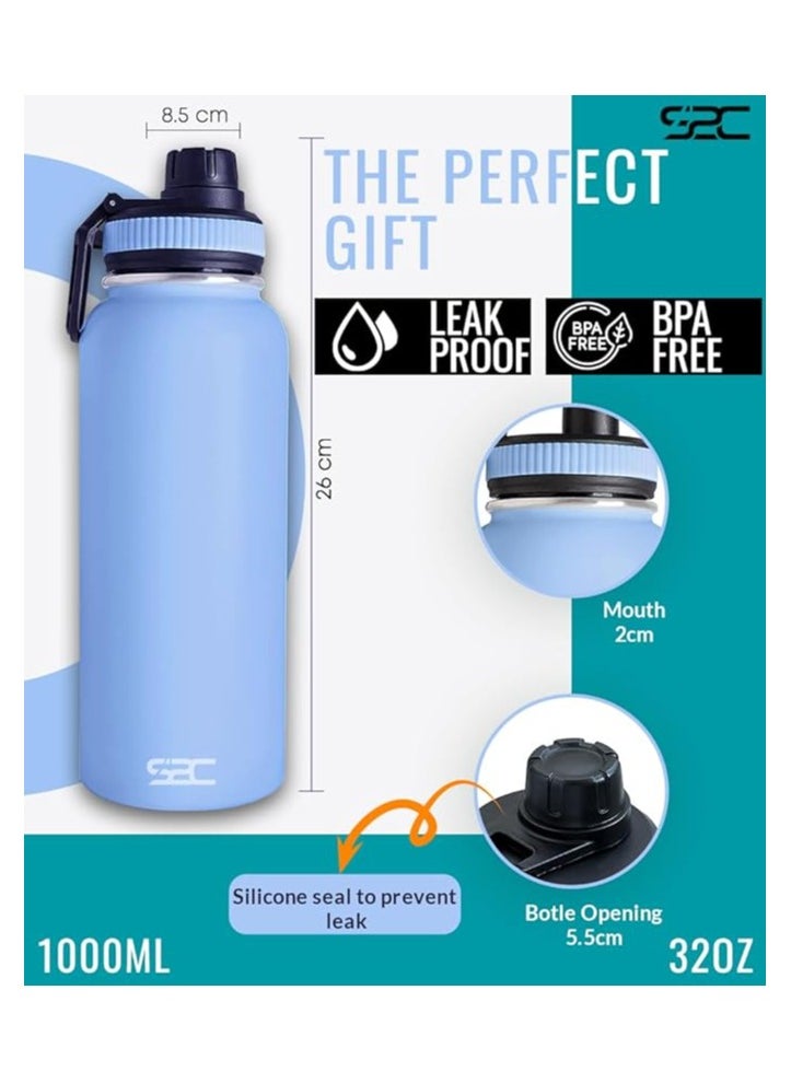S2C S2C Stainless Steel Water Bottle 1L,32oz Double Wall Vacuum Insulated Water Bottle, BPA Free Water Bottle for Kids School with Spout Lid - Thermos Water Flask for Hot Water, Water Bottles (SKY BLUE)  - Image 5