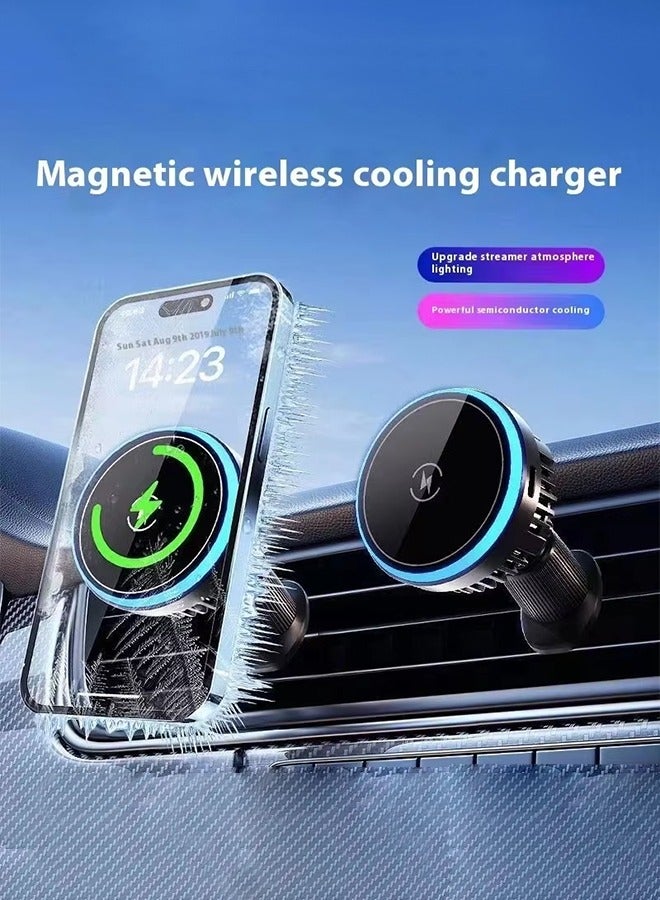 Aijmil Smartphone Radiator Cooling Fan, 15W Fast Wireless Charging Function, Magnetic Adsorption Semiconductor Cooling, Car Phone Holder for Charging Device Port, for iPhone 12/13/14/15/16 Series - Image 2