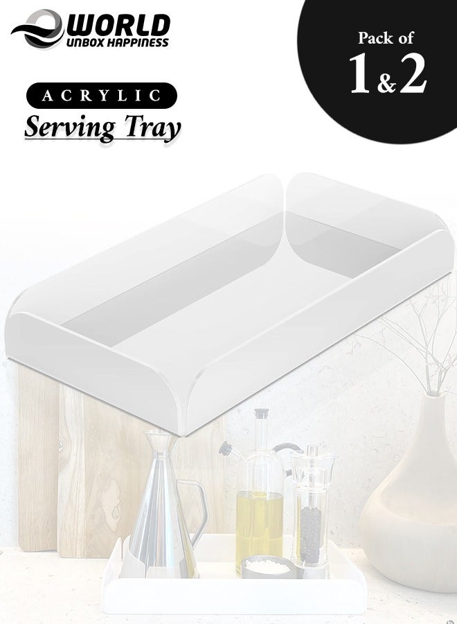 إي وورلد مجموعة صواني أكريليك بيضاء متعددة الاستخدامات للتنظيم، منظم حمام أنيق، صينية تقديم الطعام، صينية مكتبية، صينية أكريليك زخرفية، والمزيد، متوفرة في عبوات من 1 و 2 - Image 1