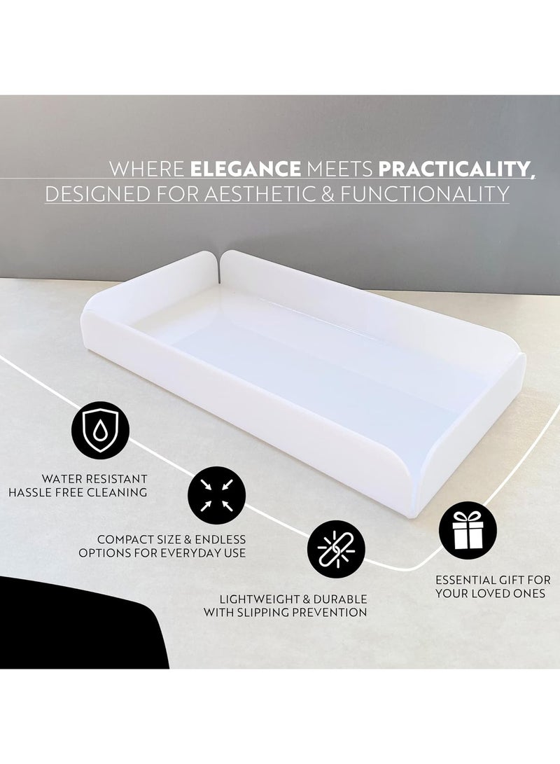 إي وورلد مجموعة صواني أكريليك بيضاء متعددة الاستخدامات للتنظيم، منظم حمام أنيق، صينية تقديم الطعام، صينية مكتبية، صينية أكريليك زخرفية، والمزيد، متوفرة في عبوات من 1 و 2 - Image 3