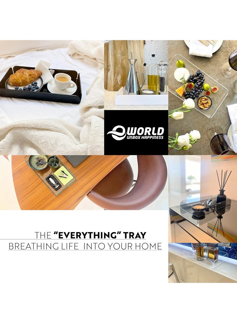 إي وورلد مجموعة صواني أكريليك بيضاء متعددة الاستخدامات للتنظيم، منظم حمام أنيق، صينية تقديم الطعام، صينية مكتبية، صينية أكريليك زخرفية، والمزيد، متوفرة في عبوات من 1 و 2 - Image 4