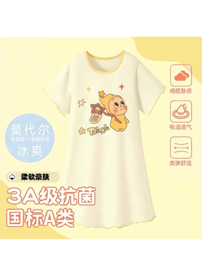 Children's Nightgown For Girls, Summer Modal Round Neck Short-sleeve, Parent-child Cartoon Sweet Girl Pajamas, Home Wear