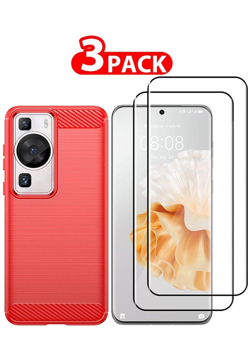 CATANES 3 Packs For Huawei P60 Pro Case and 2 Screen Protectors Soft TPU Bumper Protective Back Cover Red - Image 1