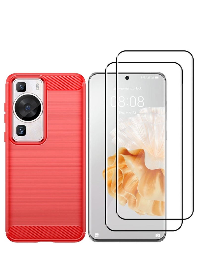 CATANES 3 Packs For Huawei P60 Pro Case and 2 Screen Protectors Soft TPU Bumper Protective Back Cover Red - Image 2
