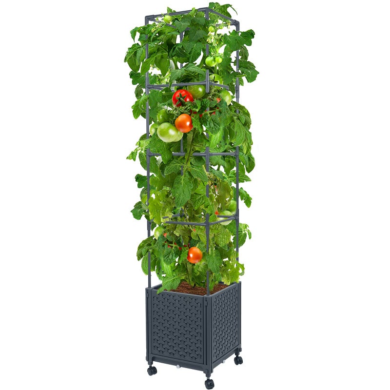 LINEX Raised Garden Bed Planter Box with Trellis 567 Tomato Planters for Climbing Plants Vegetable Vine Flowers Outdoor Patio Tomatoes Cage wSelfWatering Wheels