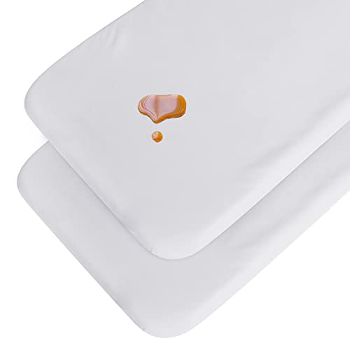 Coldwind Bedside Sleeper Bassinet Sheets Waterproof to Fit Mika Micky, Baby Delight, MiClassic, Milliard, Baby Joy Bassinet, Soft Breathable Cotton Bassinet Sheet 33"x 20"x 5", 2 Pack Boys Girls, White - Image 1