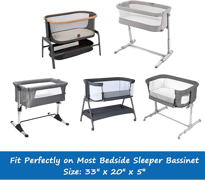 Coldwind Bedside Sleeper Bassinet Sheets Waterproof to Fit Mika Micky, Baby Delight, MiClassic, Milliard, Baby Joy Bassinet, Soft Breathable Cotton Bassinet Sheet 33"x 20"x 5", 2 Pack Boys Girls, White - Image 5
