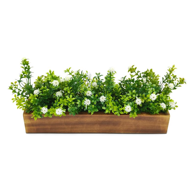 fancymart Artificial Flowering Plant Gardenia in Wood Planter (Design-2) - Image 3