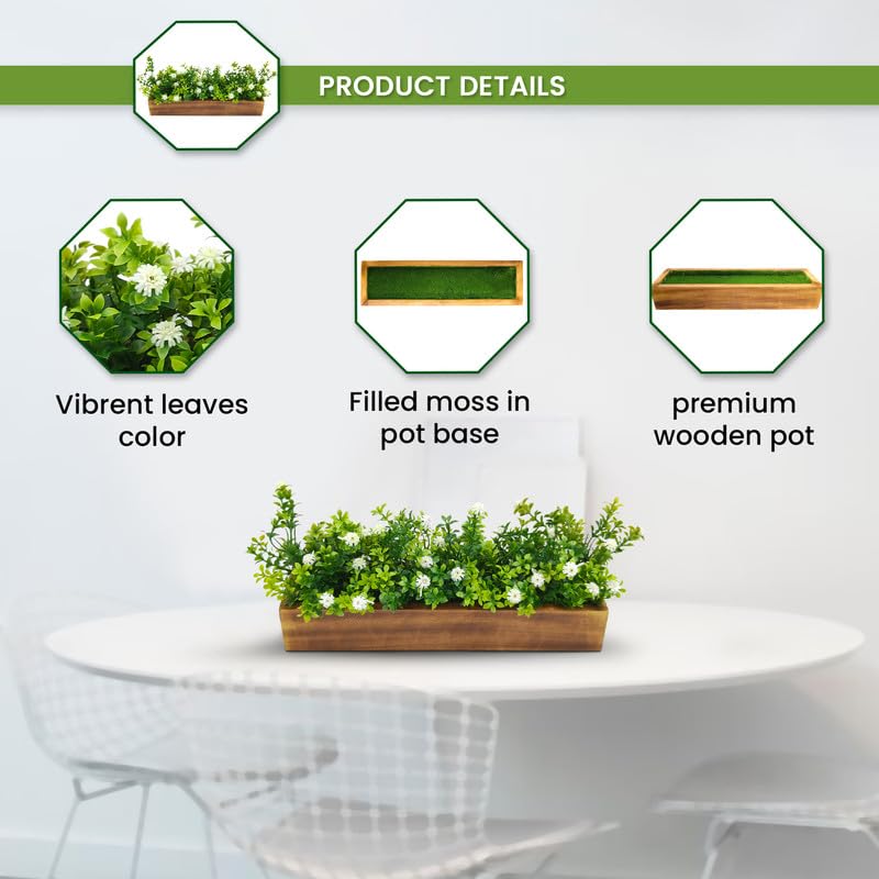 fancymart Artificial Flowering Plant Gardenia in Wood Planter (Design-2) - Image 5
