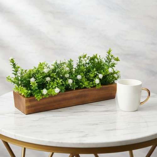 fancymart Artificial Flowering Plant Gardenia in Wood Planter (Design-2) - Image 1