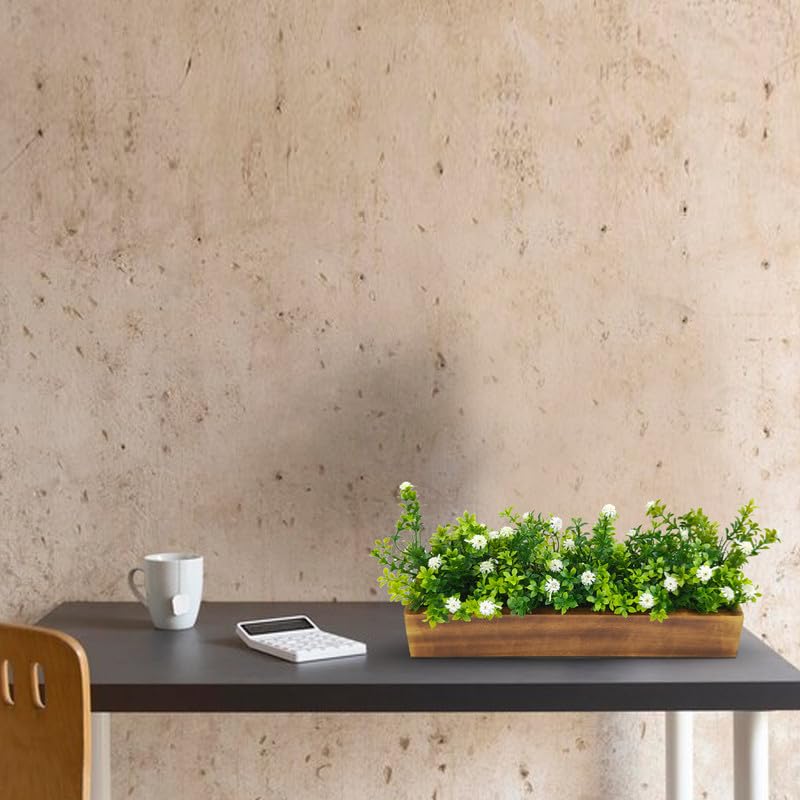 fancymart Artificial Flowering Plant Gardenia in Wood Planter (Design-2) - Image 4