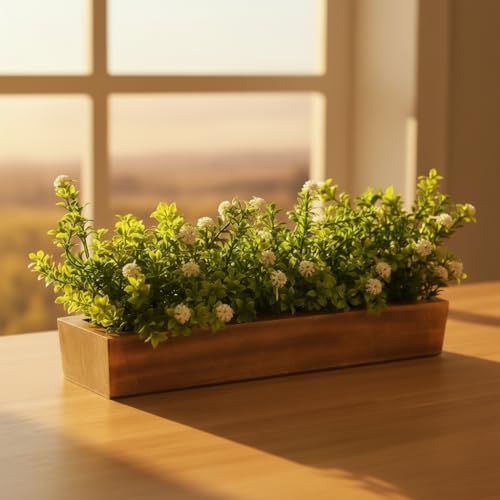 fancymart Artificial Flowering Plant Gardenia in Wood Planter (Design-2) - Image 2