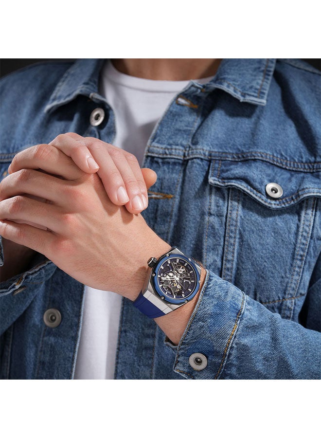 POLICE Men Dayton Black Dial Blue Silicone Strap Automatic Watch - 45mm - Image 4