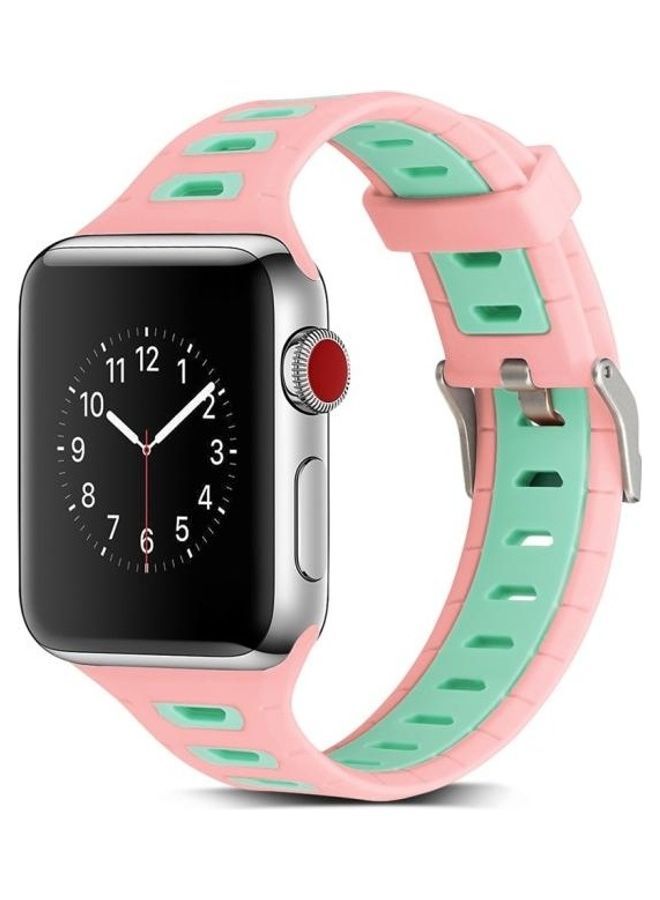 NIBEMINENT T Shape Two Colour Silicone Watchband For Apple Watch Series 1/2/3 42mm Pink/Green - Image 1
