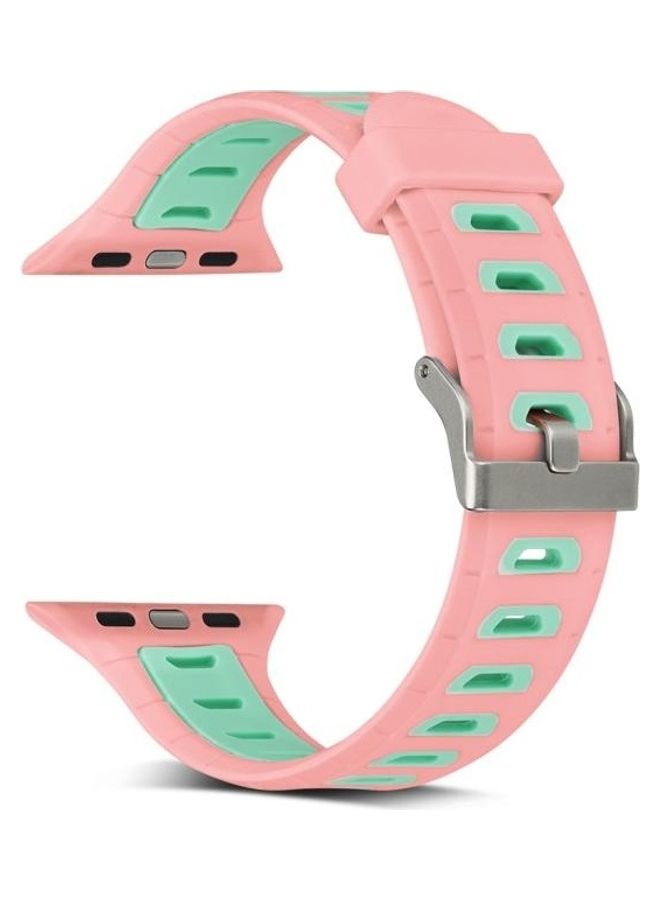 NIBEMINENT T Shape Two Colour Silicone Watchband For Apple Watch Series 1/2/3 42mm Pink/Green - Image 4