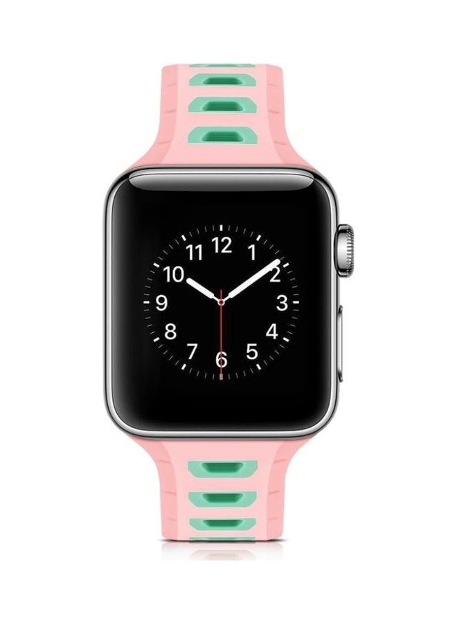 NIBEMINENT T Shape Two Colour Silicone Watchband For Apple Watch Series 1/2/3 42mm Pink/Green - Image 2