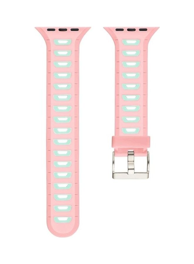 NIBEMINENT T Shape Two Colour Silicone Watchband For Apple Watch Series 1/2/3 42mm Pink/Green - Image 5