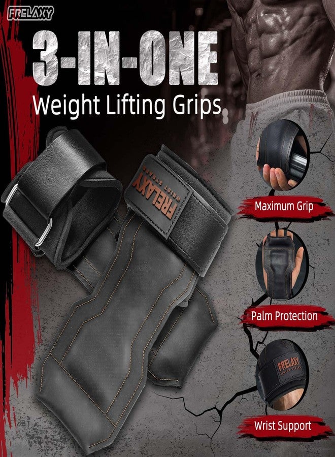 Frelaxy Weight Lifting Grips, 3-in-1 Wrist Straps with Strong Non-Slip Rubber Palm & Fully Enclosed Neoprene Padding for Pull Ups, Deadlifts, Rows, Lat Pulldowns (Brown, One Size) - Image 2