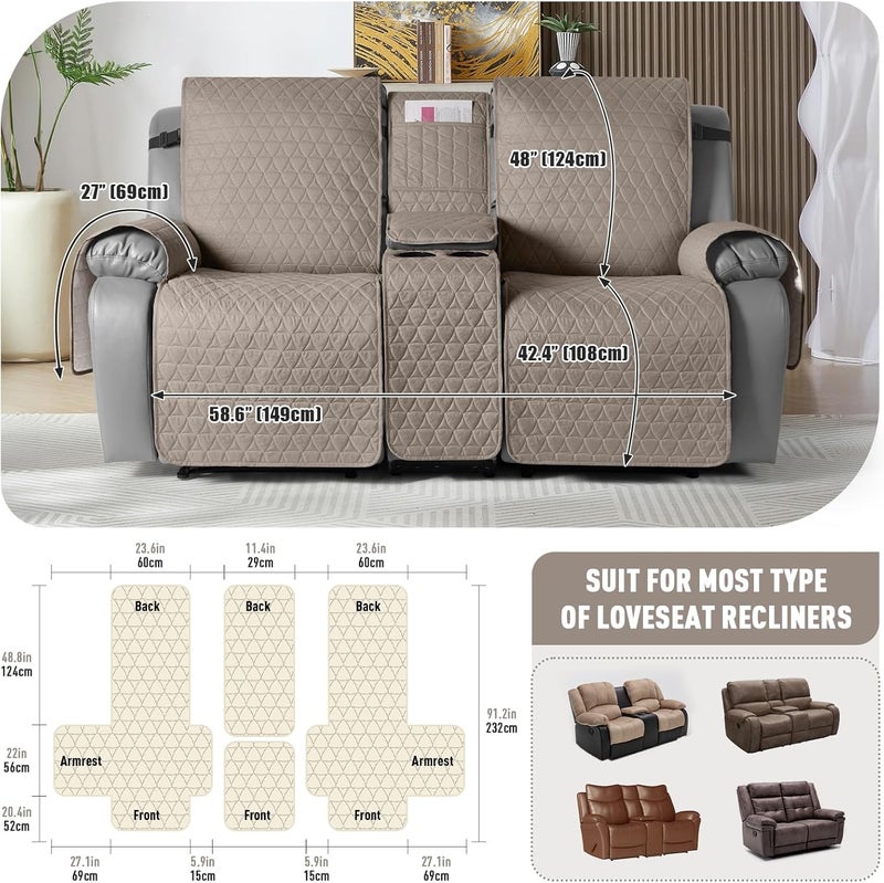TAOCOCO 100% Waterproof Loveseat Recliner Cover with Console, Non-Slip Washable Reclining Couch Cover for 2 Seats, Furniture Protector for Dogs, Taupe - Image 3