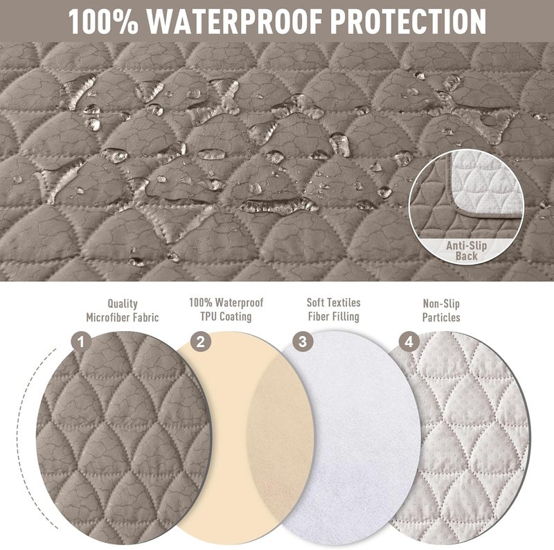 TAOCOCO 100% Waterproof Loveseat Recliner Cover with Console, Non-Slip Washable Reclining Couch Cover for 2 Seats, Furniture Protector for Dogs, Taupe - Image 4