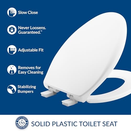 Mayfair Aurora Slow Close Toilet Seat, Easy Clean Hinges and Adjustable Perfect Fit Plastic Seat, Made in USA, Elongated, White - Image 2