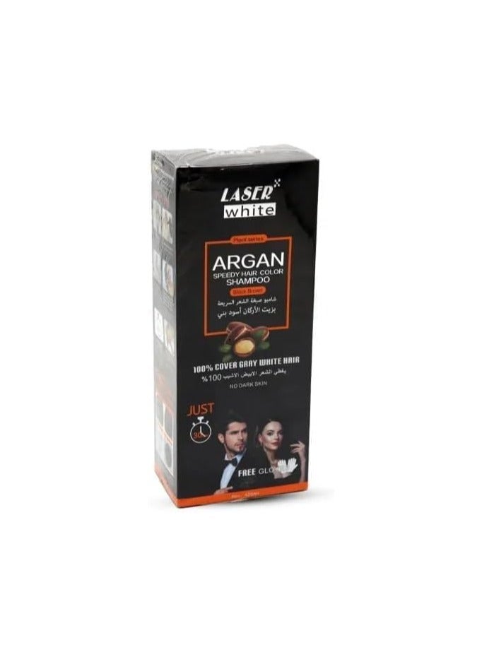 Laser White Argan Oil Hair Dye Shampoo 420 ml, Black Brown - Image 2