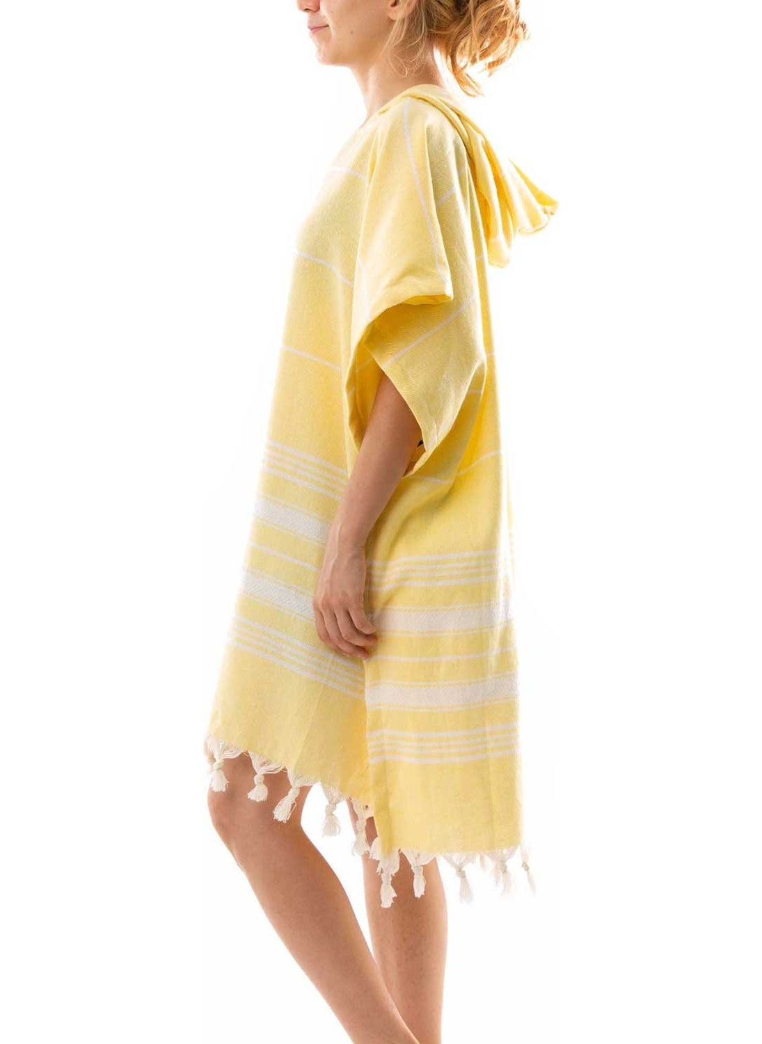 Formeya 100% Cotton Adult Peshtemal Poncho Bathrobe Beach Towel Yellow  - Image 2
