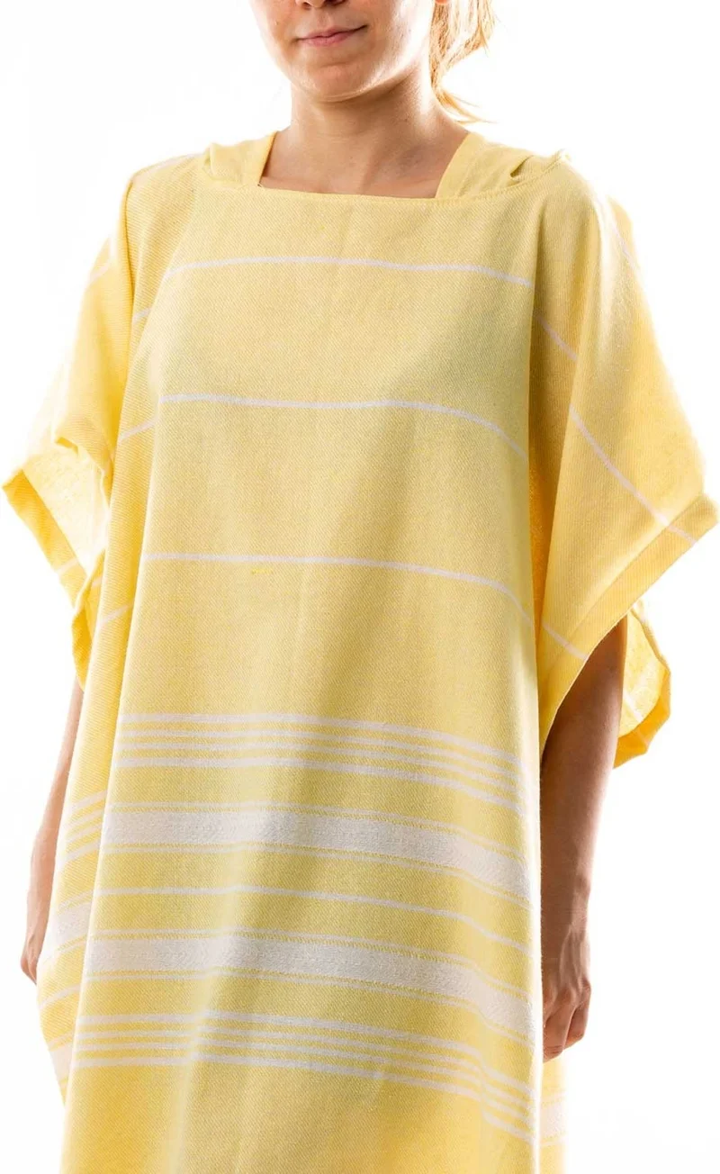 فورميا 100% Cotton Adult Peshtemal Poncho Bathrobe Beach Towel Yellow