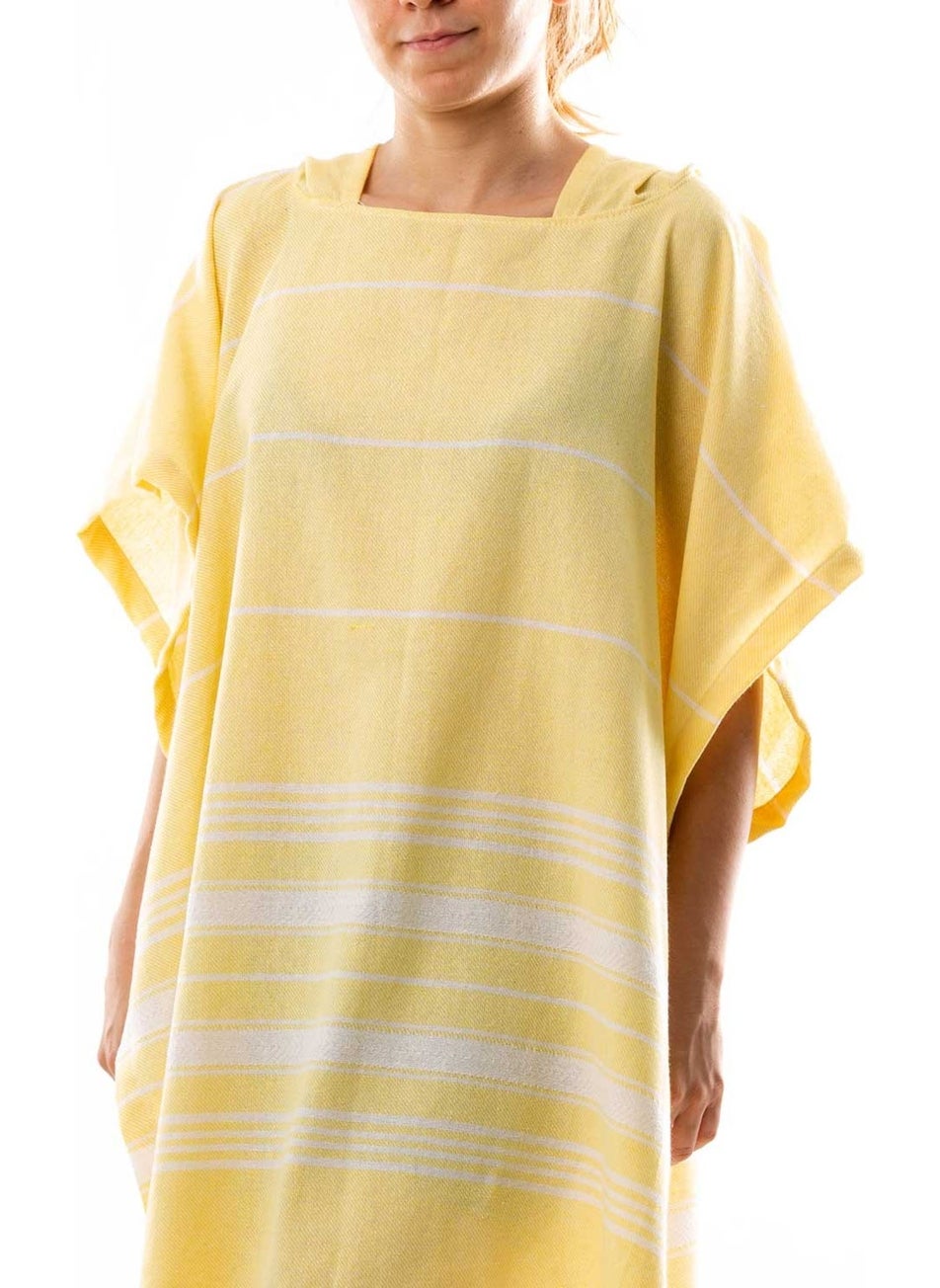 Formeya 100% Cotton Adult Peshtemal Poncho Bathrobe Beach Towel Yellow  - Image 3
