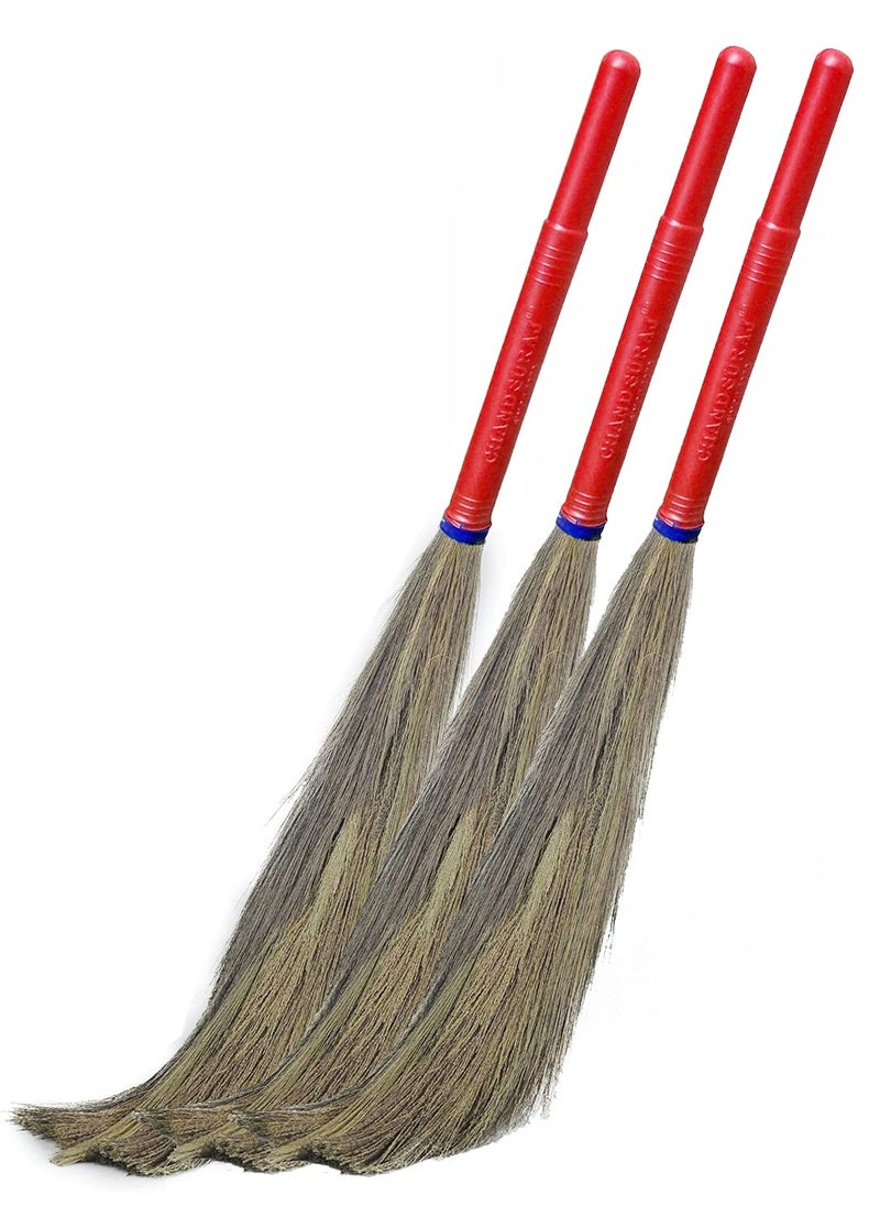 CHAND SURAJ CHAND SURAJ Raver Grass Broom Stick Phool Jhadu for Floor Cleaning with Plastic Handle Multicolour 43 inches Long Pack of 3  - Image 1
