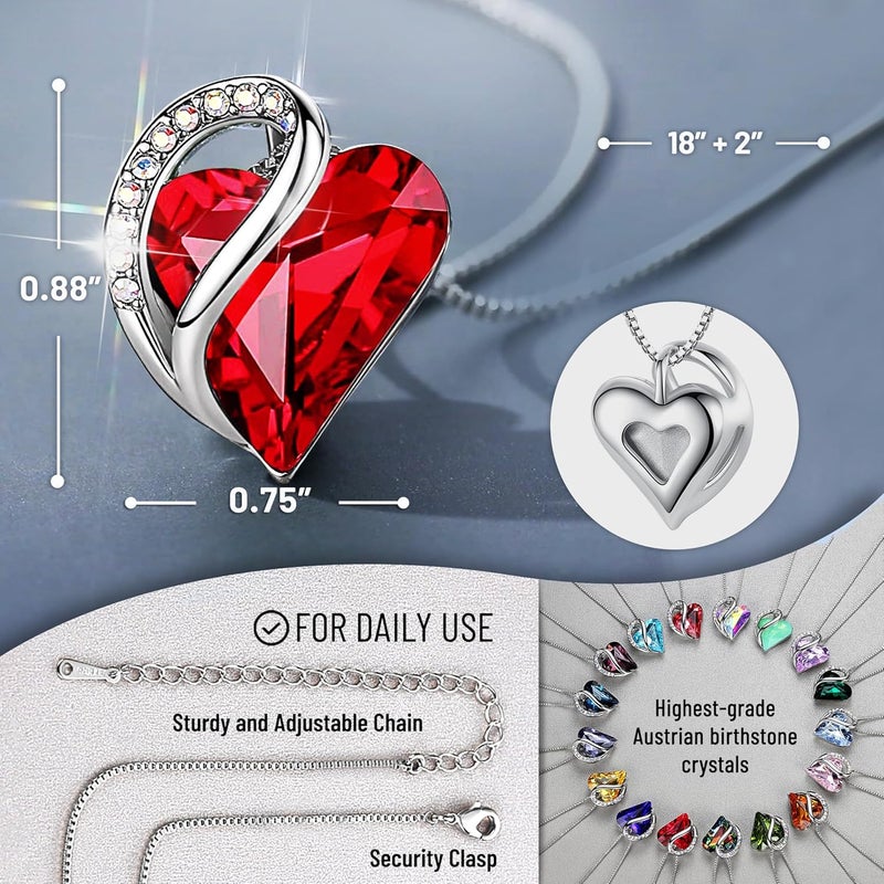 Leafael Valentine's Day Gift Necklaces for Women, Infinity Love Birthstone Heart Crystal Pendant, Birthday Anniversary Jewelry for Wife, Mom, and Her, Silver Plated, 18" + 2" Adjustable Chain - Image 3