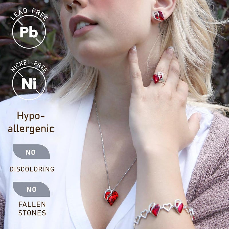 Leafael Valentine's Day Gift Necklaces for Women, Infinity Love Birthstone Heart Crystal Pendant, Birthday Anniversary Jewelry for Wife, Mom, and Her, Silver Plated, 18" + 2" Adjustable Chain - Image 2
