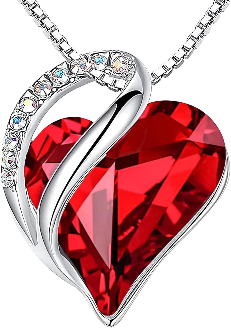Leafael Valentine's Day Gift Necklaces for Women, Infinity Love Birthstone Heart Crystal Pendant, Birthday Anniversary Jewelry for Wife, Mom, and Her, Silver Plated, 18" + 2" Adjustable Chain - Image 1