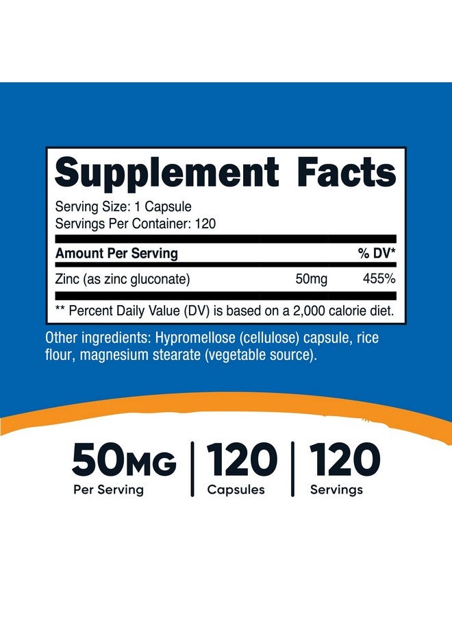Nutricost Zinc Gluconate 120 Vegetarian Capsules (50mg) - Gluten Free and Non-GMO - Image 1
