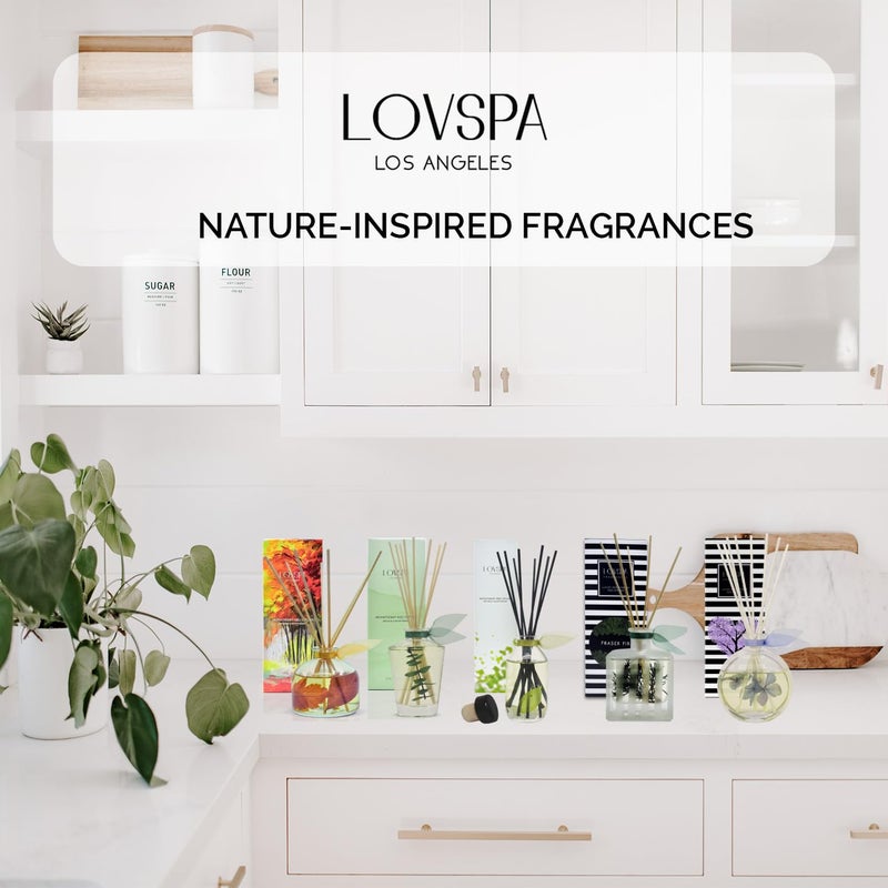 LOVSPA Reed Diffuser Set, Escape Beach Getaway Scented Oil Diffuser with Sticks, Home Fragrance Accessories for Bathroom Shelf Decor, Aroma Diffusers for Home or Office Desk, USA Made - Image 5
