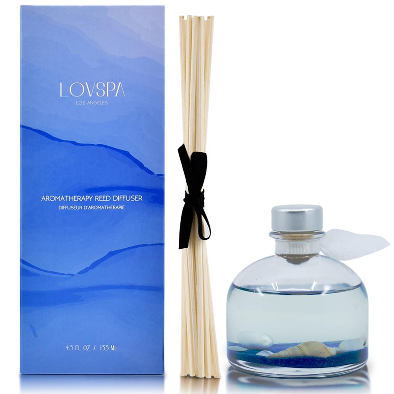 LOVSPA Reed Diffuser Set, Escape Beach Getaway Scented Oil Diffuser with Sticks, Home Fragrance Accessories for Bathroom Shelf Decor, Aroma Diffusers for Home or Office Desk, USA Made - Image 2