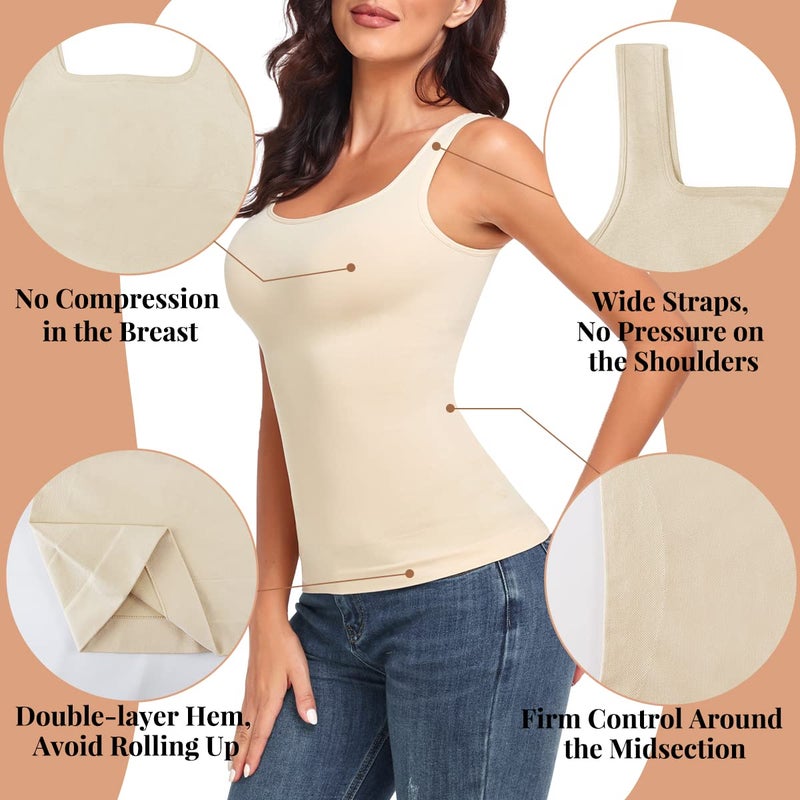 EUYZOU نساء 3PK تحكم البطن ملابس داخلية بلا seams بأكتاف مربعة ضغط نحيف شكل الجسم قميص - أسود/أبيض/عاري XL - Image 4