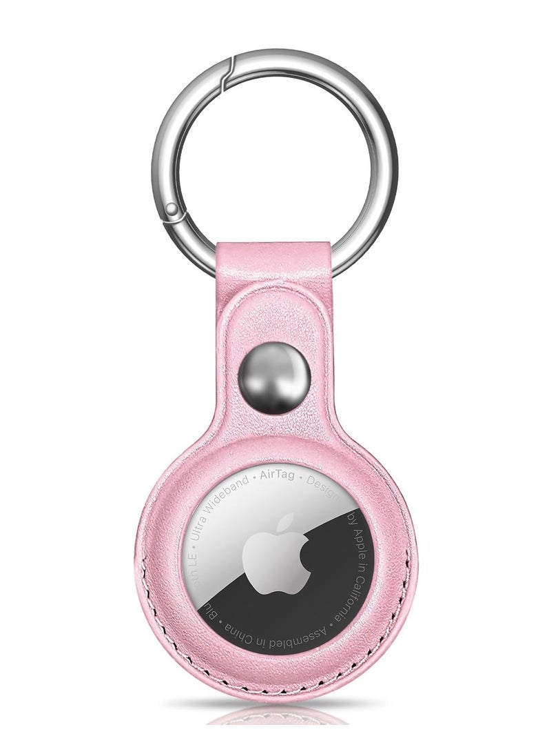 Generic Leather AirTag Keyring Case For Apple Airtag Holder Protective Leather Airtags Case Tracker Cover with Air Tag Holder Airtag Key Ring Compatible with Apple New AirTag Dog Collar (Pink)  - Image 1