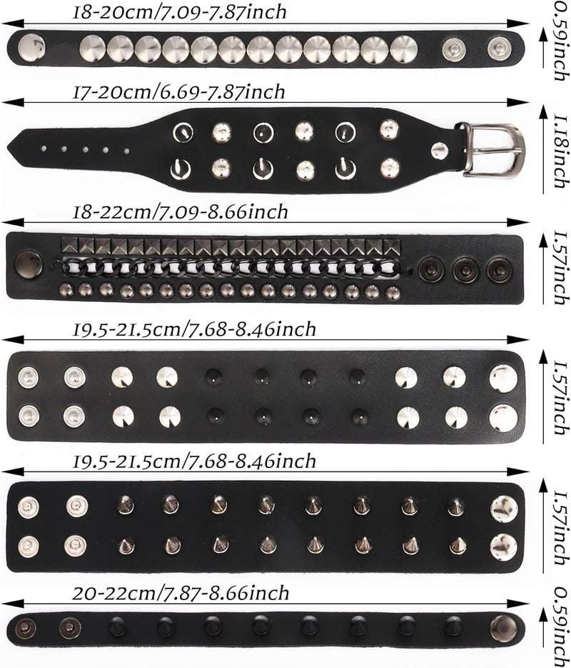 Mafnee Store Leather Cuff Bracelet Punk Bracelet Rock Braided Rivets Wristband for Men Women Adjustable - Image 2