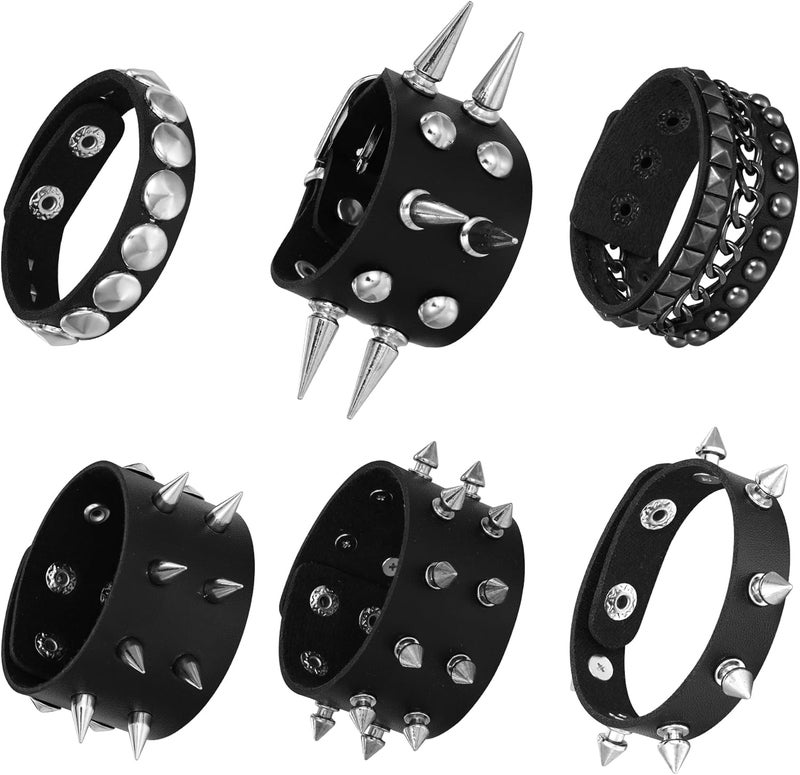 Mafnee Store Leather Cuff Bracelet Punk Bracelet Rock Braided Rivets Wristband for Men Women Adjustable - Image 1