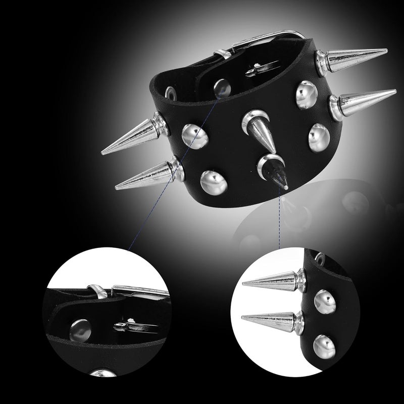 Mafnee Store Leather Cuff Bracelet Punk Bracelet Rock Braided Rivets Wristband for Men Women Adjustable - Image 4