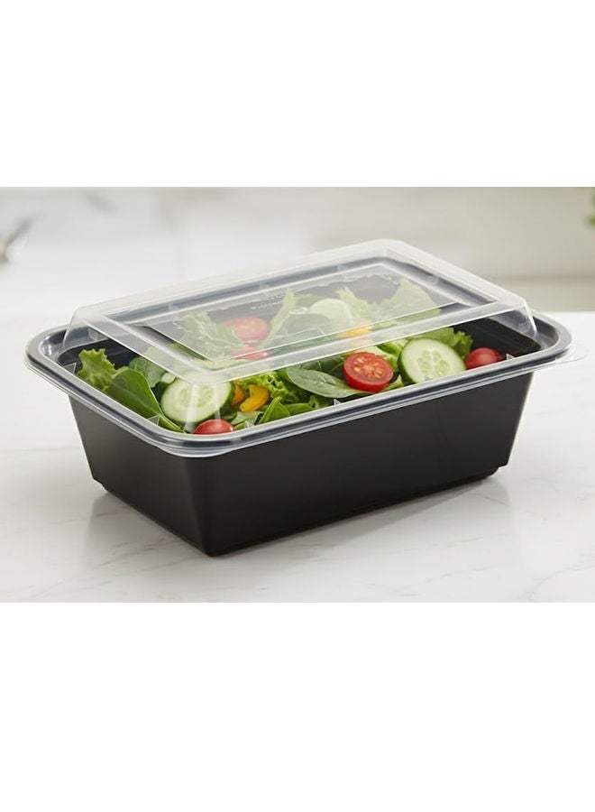 فلو عبوات طعام مستطيلة الشكل للاستخدام مرة واحدة، مناسبة للميكروويف، مع غطاء، قاعدة سوداء، سعة 1150 مل، عبوة من 5 قطع - Image 5