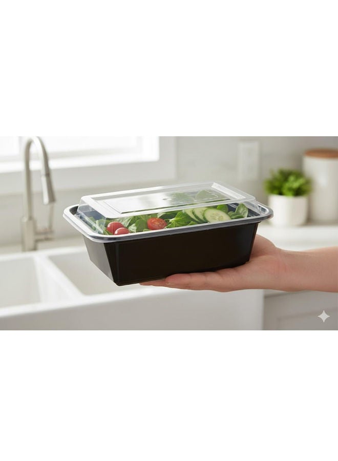 فلو عبوات طعام مستطيلة الشكل للاستخدام مرة واحدة، مناسبة للميكروويف، مع غطاء، قاعدة سوداء، سعة 1150 مل، عبوة من 5 قطع - Image 4