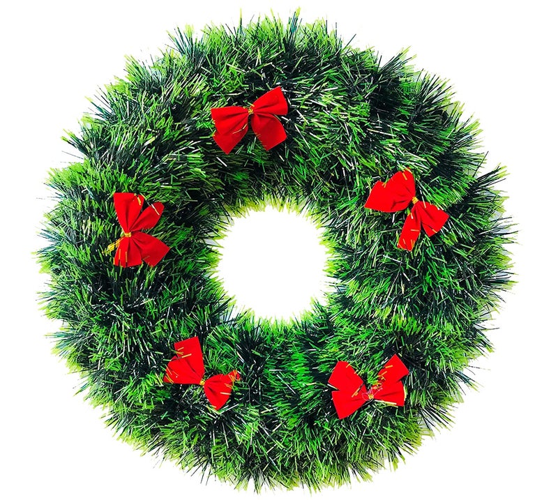 DEEPTI DECOR Large Wreath for Wall Decor Wall Hanging Front Door Hanging Best for Merry Christmas XMas Home Party Decoration and Gift Pack of 1 Green Wreath - Image 1