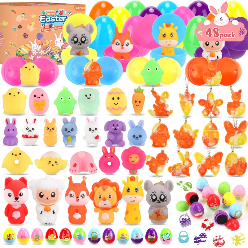 Hooutky 48 Pcs Easter Egg Filled with Assorted Toys for Easter Egg Hunt, Kids Basket Stuffers, Party Favor Decor Supply, Easter Classroom Prize Supplies, Plastic Easter Eggs Filled with Easter Eggs Fillers - Image 1