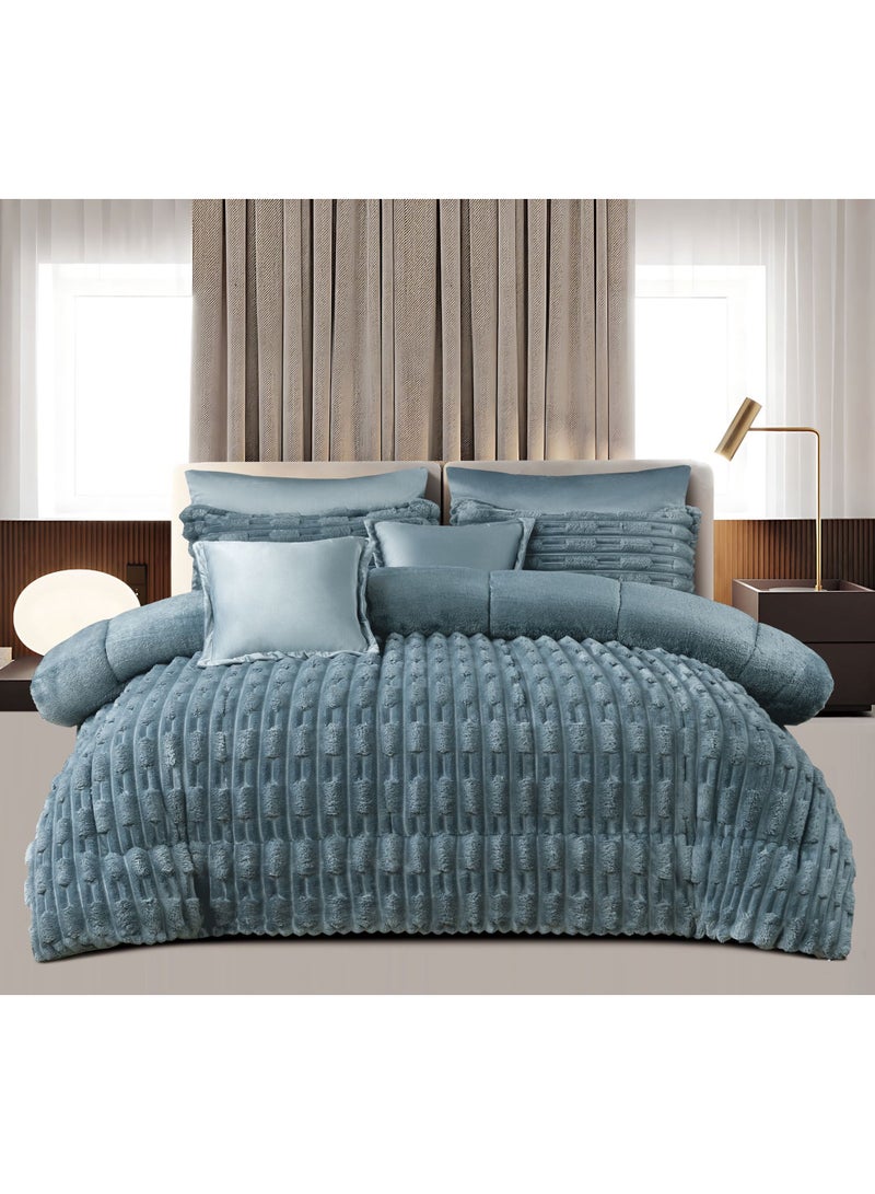 مينج لي مفرش شتوي فاخر 8 قطع وجهين (مخمل × فرو) مقاس مزدوج 250×230 سم – تصميم أنيق يمنحك دفئاً وراحة فندقية فاخرة